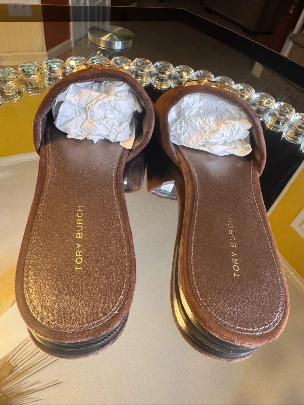 Tory Burch Brown Suede Eleanor Flat Sandals/ Slide. Size 7